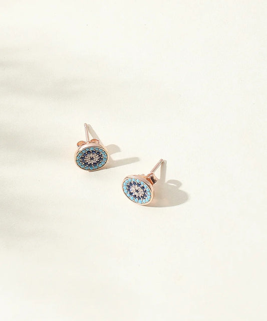 Blue Evil Eye Rose Gold Pendant Necklace & Stud Earrings Jewelry Set for Women
