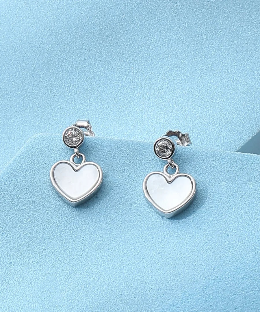 Elegant Silver Layered Heart Pendant Necklace & Heart Drop Earrings Jewelry Set for Women