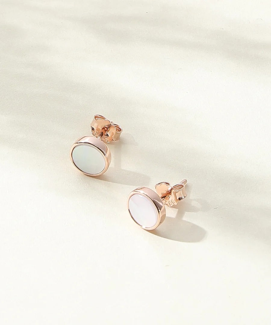 Elegant Rose Gold White Stone Pendant Necklace & Stud Earrings Jewelry Set for Women